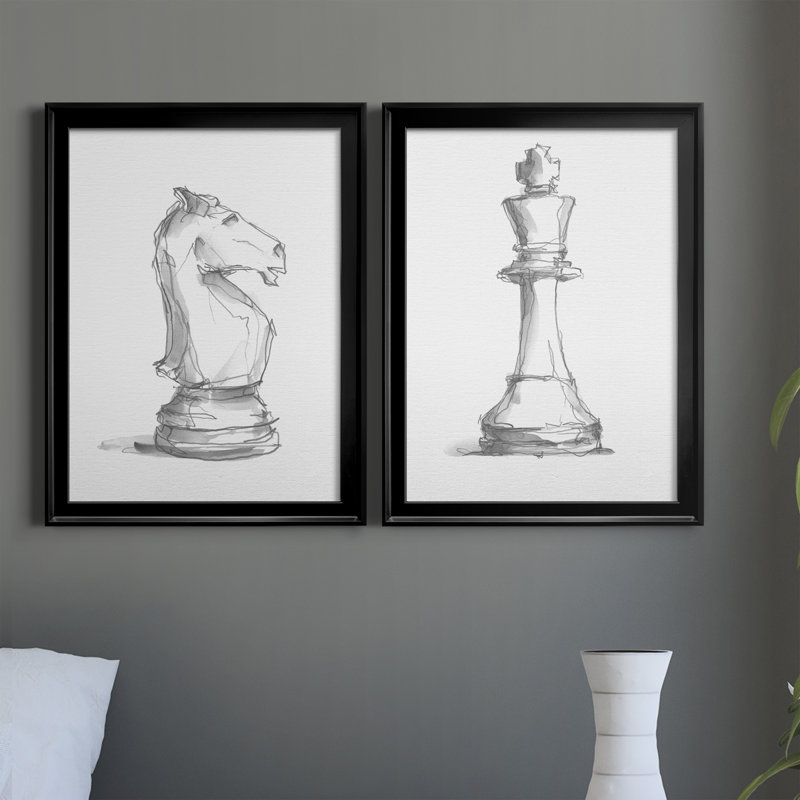 Chess Room Study I - Ensemble de 2 reproductions d'art sur toile, H 42,5 po x l 61 po x P 1 po, Cadre noir
