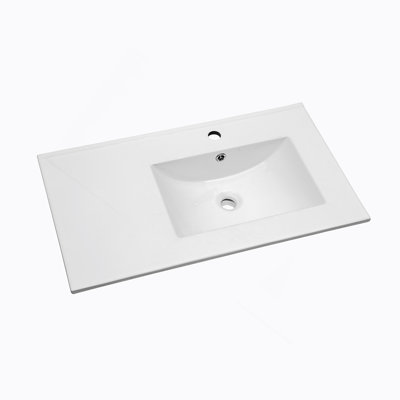 32" X 18" White Rectangular Single Vanity Top With 1 Faucet Hole And Overflow(Sink Only), A Spacious Left Countertop For Maximum Storage Convenience