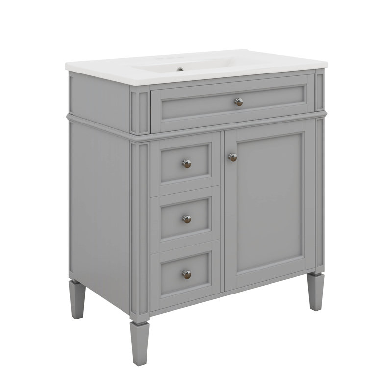 30" Freestanding Bathroom Vanity With Top Sink, Modern Undermount Bathroom Sink Cabinet With 2 Drawers And A Tip-Out Drawer