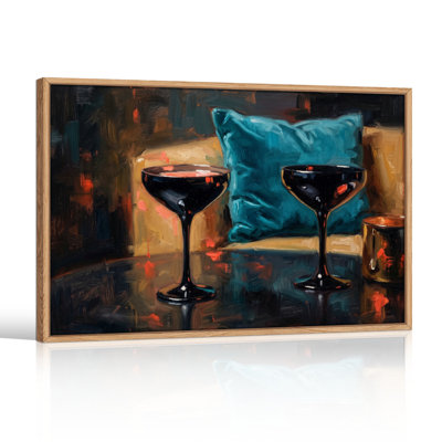 Ensemble de 1 tableau sur toile représentant des verres à vin