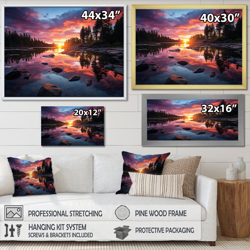 Riverside Charm - salon d'art mural Lakes & Rivers, Cadre flottant doré, H 12 po x l 20 po x P 1 po