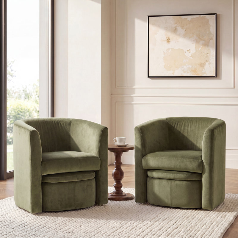 Fauteuil d'appoint rembourré avec repose-pieds Kyah, Velours vert