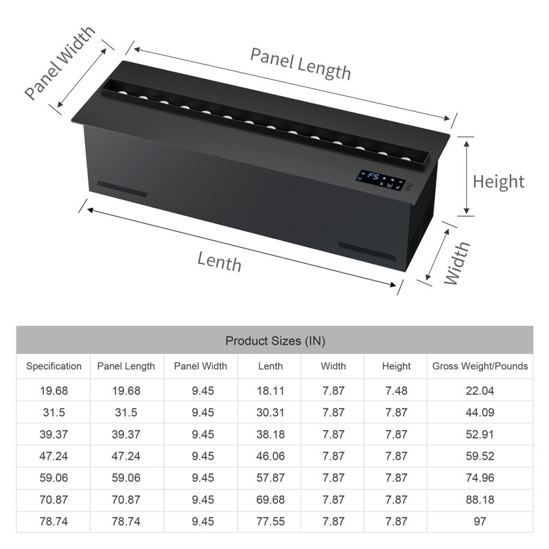 Alaythia Symple Stuff Electric Fireplace Insert, 8.27" H x 31.5" W x 7.87" D, APP & Multicolour & Faucet