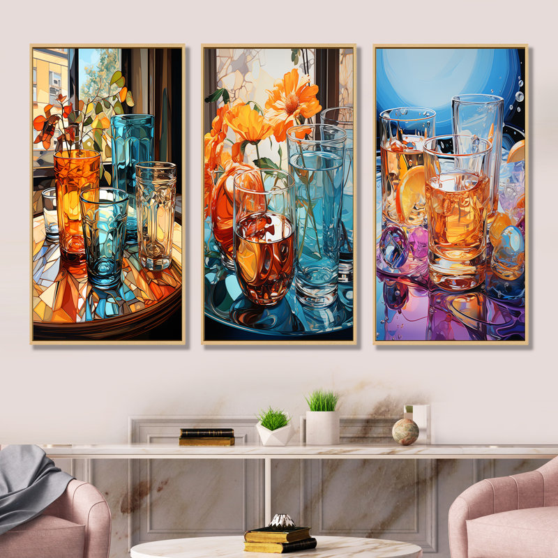 Ensemble de 3 décorations murales Cirebon, Cadre flottant brun, H 32 po x l 48 po