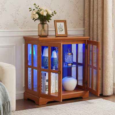 Vitrine antique avec tablettes réglables, design rétro, portes en treillis et éclairage à DEL pour la décoration et l'organisation de la maison
