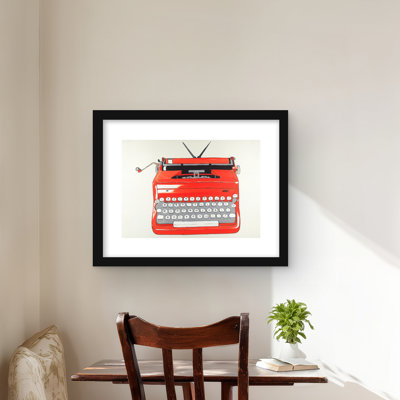 Red Typewriter Machine Print - Framed Matted Home Decor
