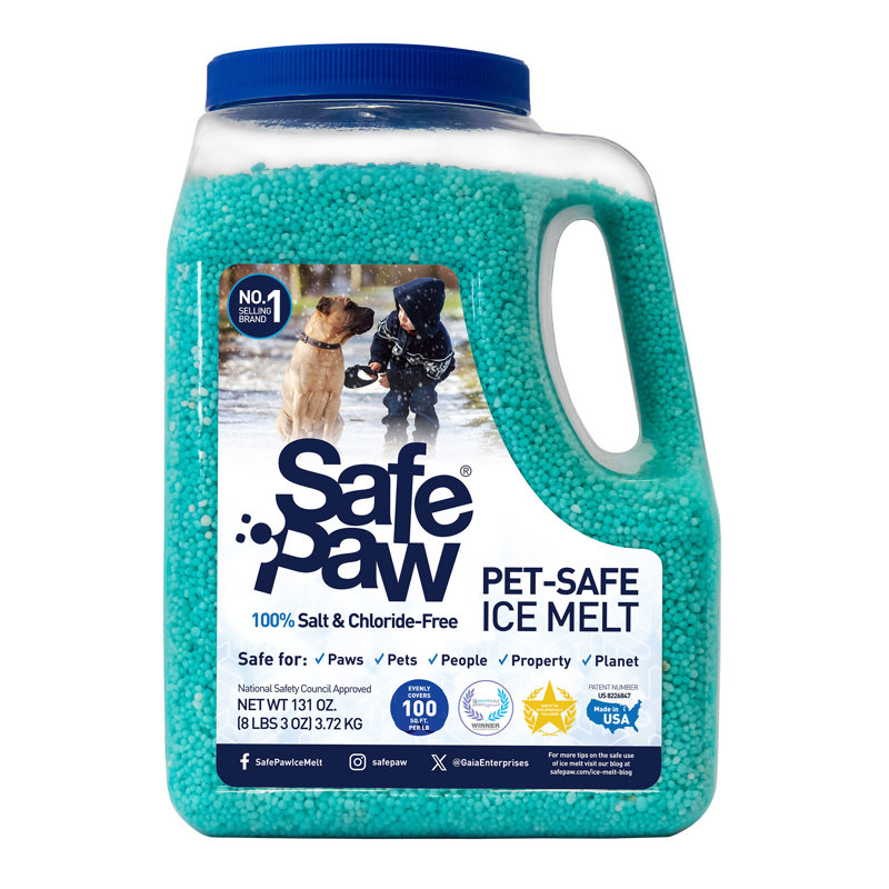 Safe Paw Pet Safe Ice Melt, 100% Salt and Chloride free with Traction Agent, Non-Toxic, Fast Acting, Lasts 3X Longer – 8 Lbs, 1 Pack