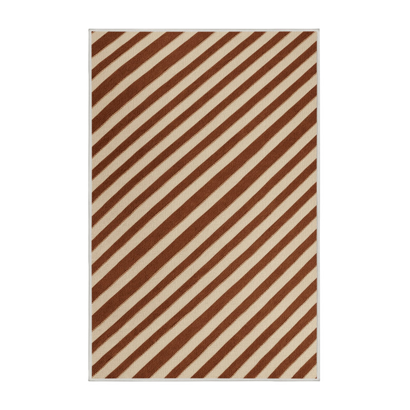 Washable Cinnamon Cream Striped Area Rug, Rectangle 2' x 3'