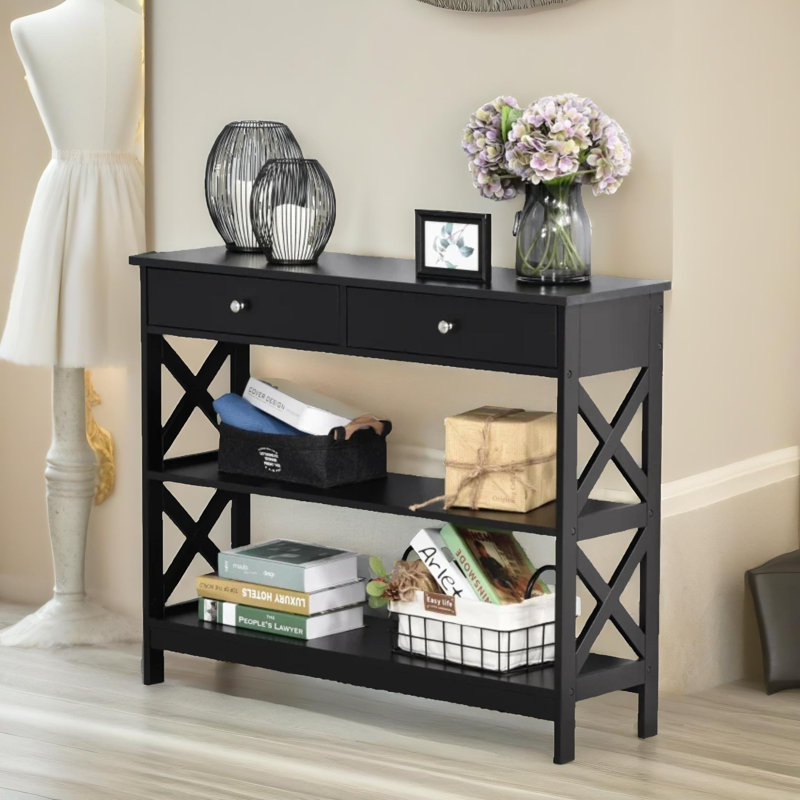 100Cm 3 Tier Console Table with Storage Shelves and Drawers, Entryway Furniture