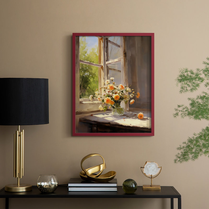 Reproduction encadrée FLORAL Series DCCXCI - bois massif, Rouge, H 21 po x l 17 po