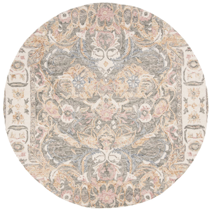 Butters Hand Tufted Wool Floral Rug, Round 6'