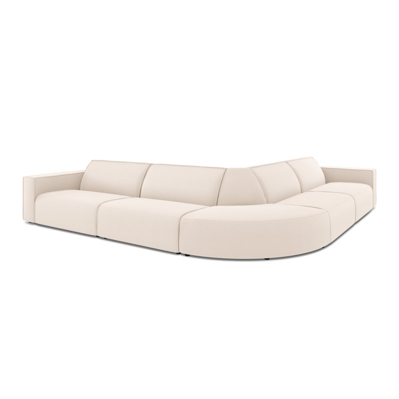304cm Wide Wood Patio Sectional with Cushions, Light Beige