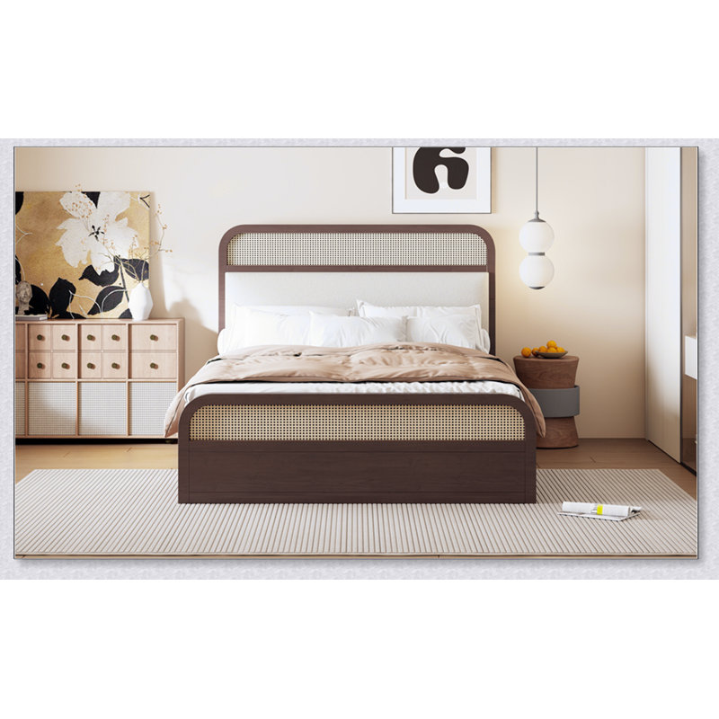 Grand lit plateforme en bois avec lit gigogne et 2 tiroirs, Espresso