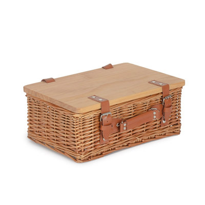 Antique Wash Empty Picnic Basket with Pinewood Lid