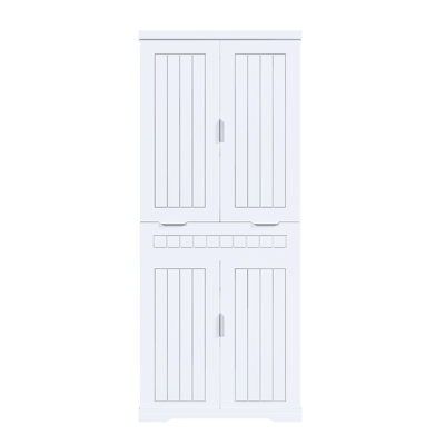 White Style Pantry Cabinet, 70.26" Tall, Adjustable Shelves, Drawer And 6 Door Shelves For Kitchen, Bathroom Living Room Storage In Design Hallway