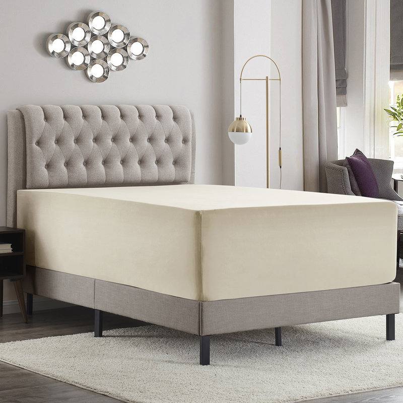 Empyrean Bedding Extra Deep Pocket Solid Fitted Sheet, Cream, Queen Fitted Sheet