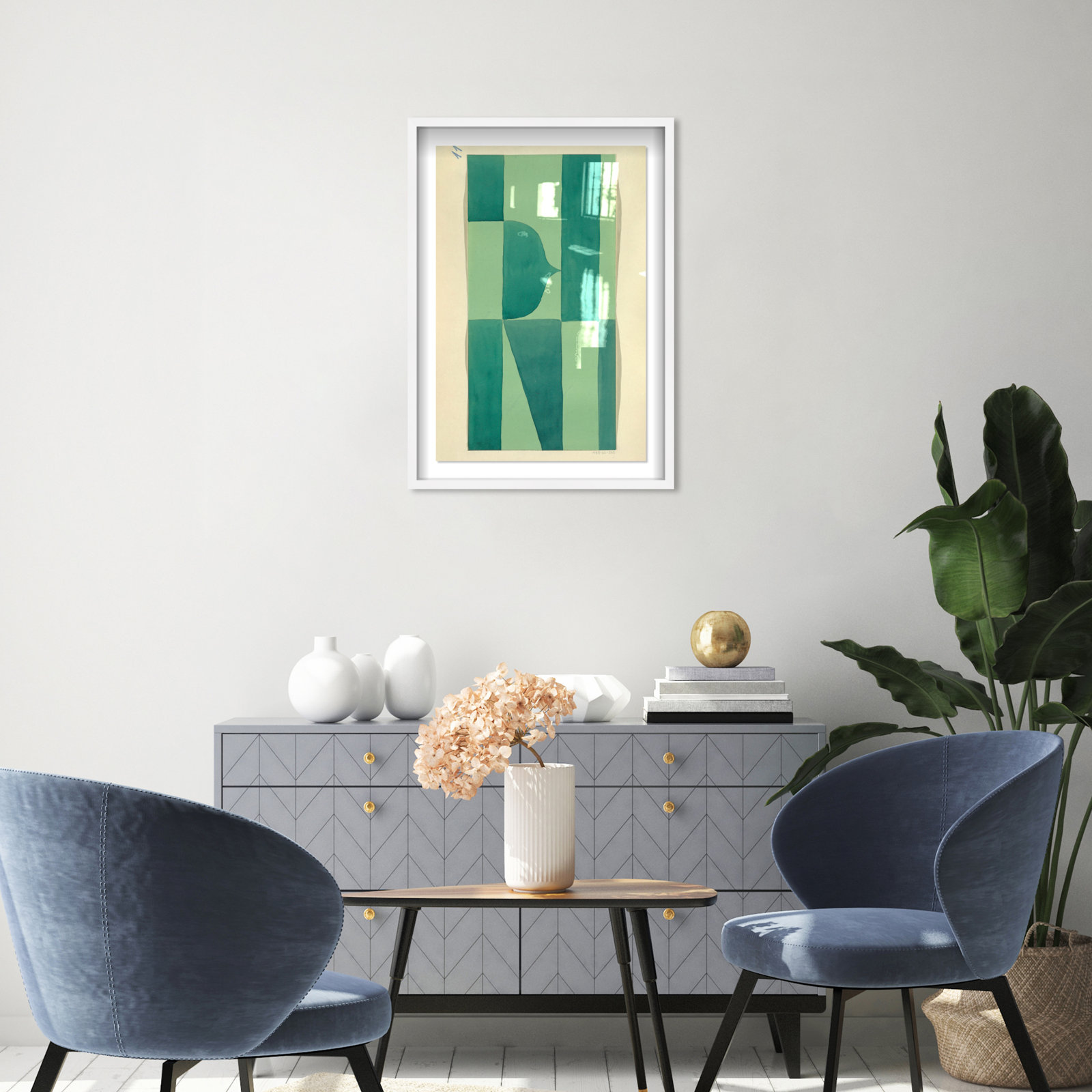 Erickson "Green Abstract" Print by Oliver Gal, 31" H x 21" W, White