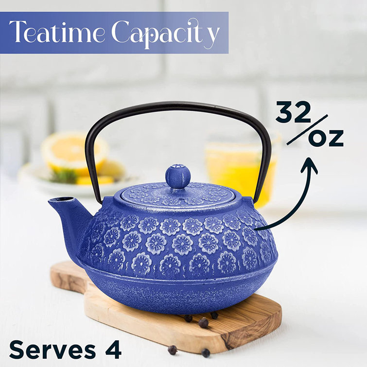 Blue Floral Cast Iron Teapot