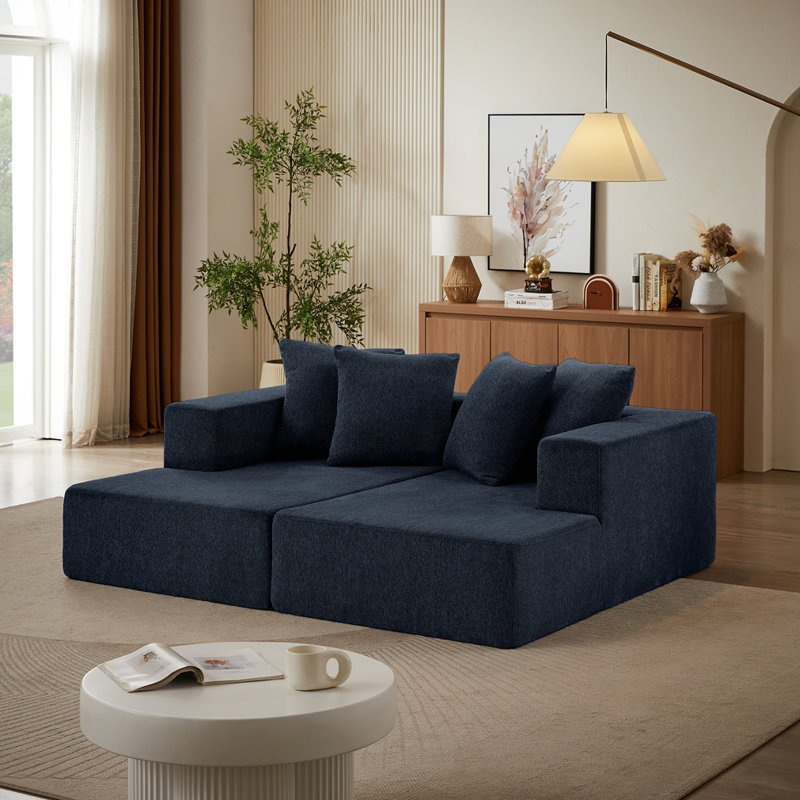 Canapé modulaire moderne en chenille, Bleu