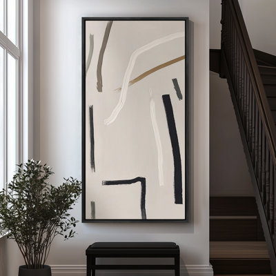 «Minimalist Neutral Line Composition Modern Abstract Decor - Large encadrée, reproduction d'art sur toile encadrée