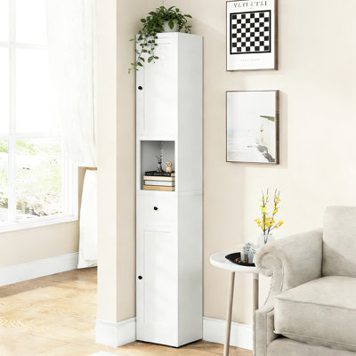 Armoire de salle de bain 71 po en métal blanc étroit et étroit de 71 po avec 2 portes et tablettes réglables pour économiser de l'espace dans la cuisine, la buanderie, le garde-manger et l'entretien facile