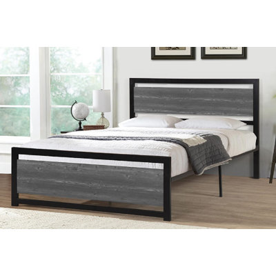 Lit plateforme en métal avec tête de lit, aucun sommier requis, moderne, noir, grand