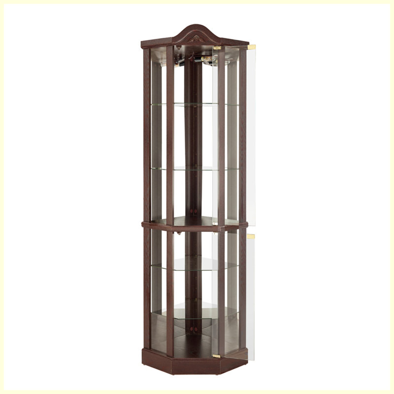 Vitrine moderne en verre lumineux avec tablettes réglables, Cerise foncée