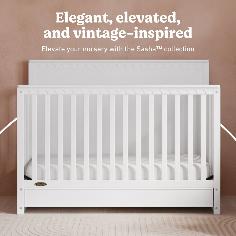 Sasha 5-In-1 Convertible Crib With Drawer, White