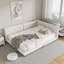 Cadre de lit plateforme grand en lin beige moderne avec ports USB | Sommier non requis-186625071-186625041