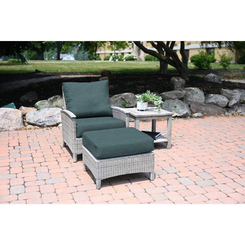Bella Wicker Teak Outdoor Lounge Chair, Gray, Cast Lagoon Sunbrella® Plainweave