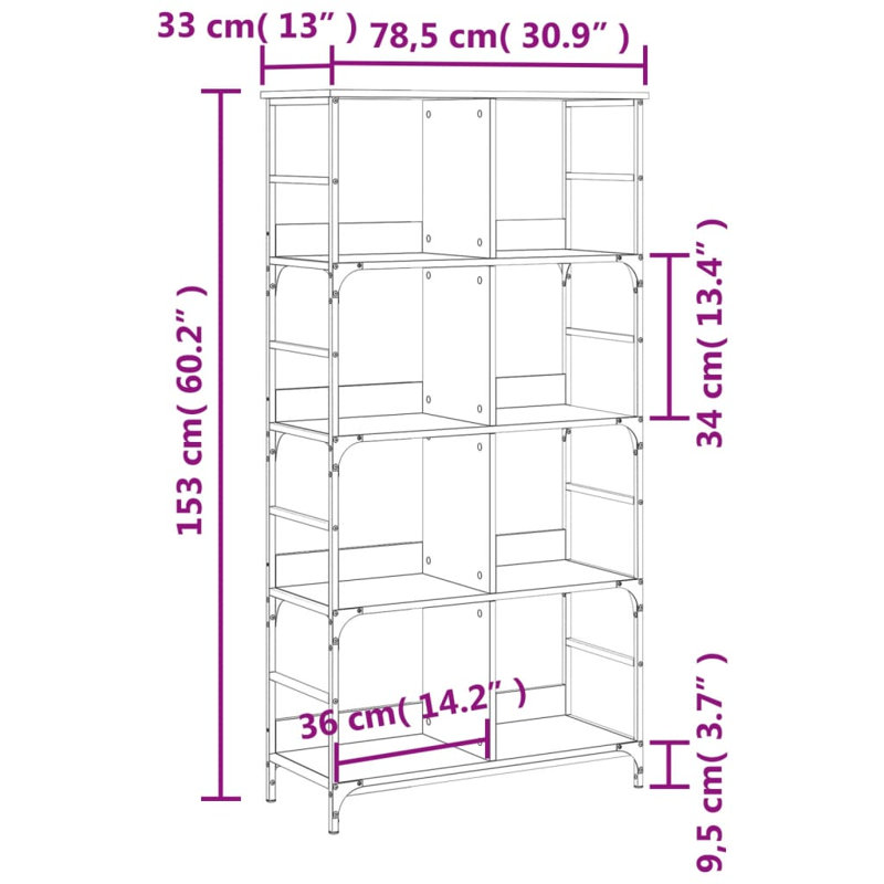 Solum 153cm H x 78.5cm W Steel Etagere Bookcase, Sonoma Oak