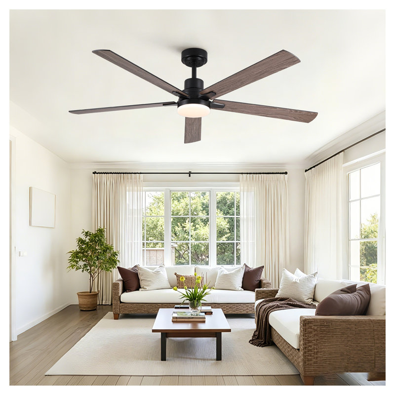 Ventilateur de plafond noir moderne 60 pouces avec éclairage intégré et télécommande, moteur à courant continu homologué ETL