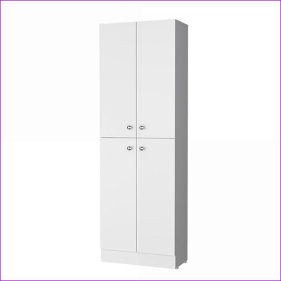 Pantry Cabinet, White with 4 Doors &amp; 5 Hidden Shelves | Wood | Shelves Included