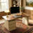 Modern Desk with 3 Drawer Storage, 63" Walnut Wood Top with Asymmetric Cream Base for Office-1292580342