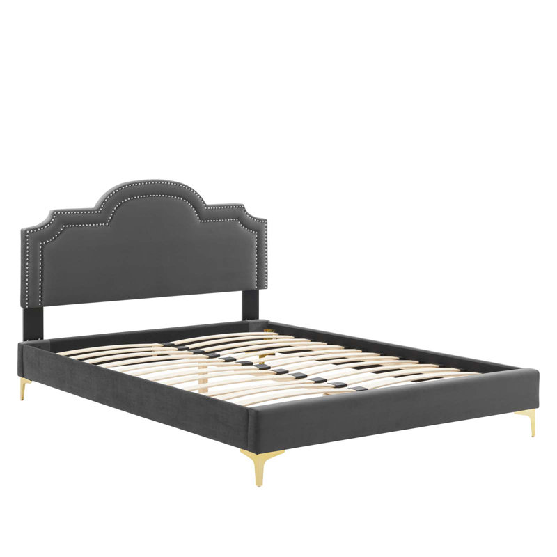 Modway Aviana Performance Velvet Bed, Charcoal, King
