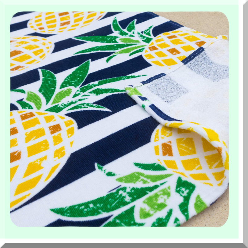 Tropical Pineapple Paradise Beach Towel - 100% Cotton, Navy, 30x60 inches