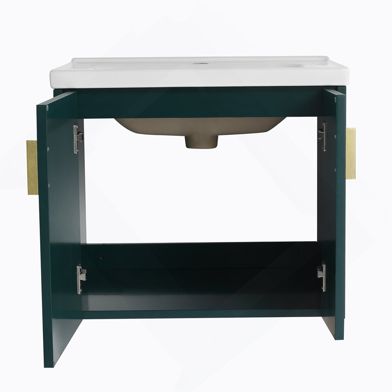 Meuble-lavabo avec lavabo, pour petite salle de bain, meuble-lavabo avec porte à fermeture en douceur, Vert, 24"