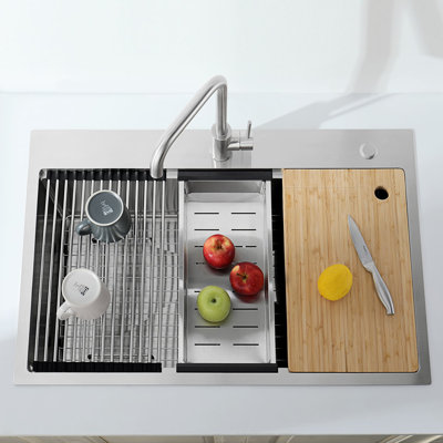 33X22 Inch Drop In Kitchen Sink Stainless Steel Workstation Kitchen Sink 10" Deep Single Bowl Workstation Sinks With Accessories