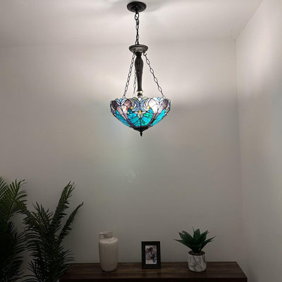Luminaires suspendus Tiffany Chandeliers vert avec vitrail et ampoules à DEL incluses l 16 po x P 16 po x H 60 po