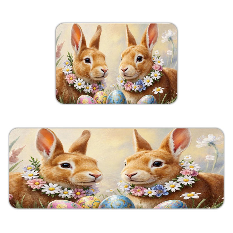 Easter Bunnies, 2 Pcs Non Slip Kitchen Mats