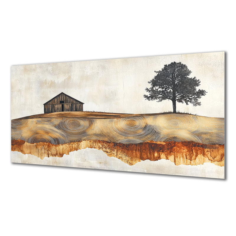Hiver, grange sur une glissoire en bois, H 28 po x l 60 po