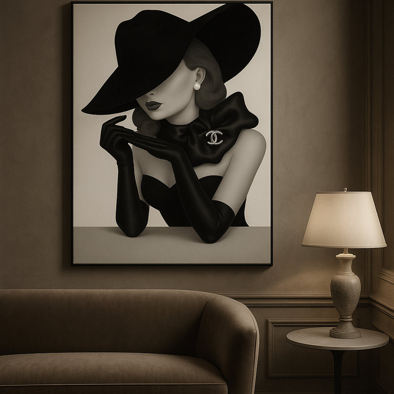 "Maison Noir Reverie", art mural sur toile encadré blanc, Blanc