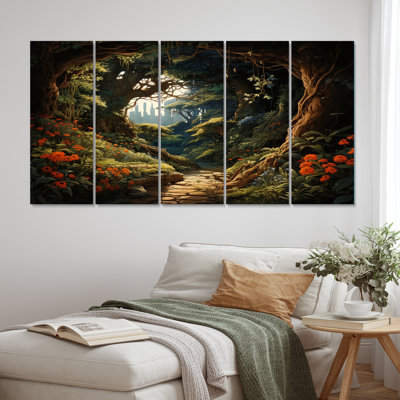 Brown Enchanted Forest Pathway - Landscapes Canvas Print - 5 Equal Panels