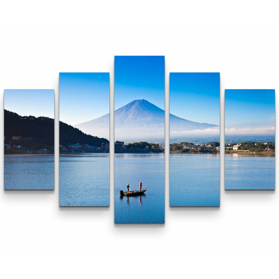 5-tlg. Leinwandbilder-Set Fischerboot und Mount Fuji