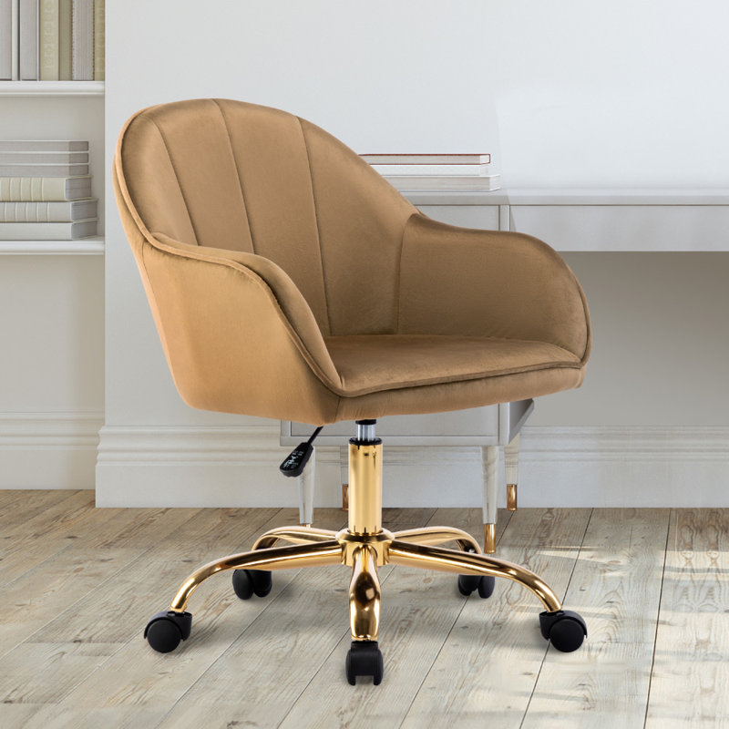 Edgar Velvet Office Chair with Gold Chrome Base, Champagne