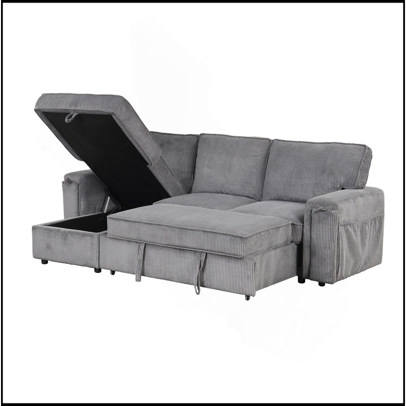 Canapé-lit modulaire Upholstery avec sacs de rangement et 2 porte-gobelets sur les accoudoirs, Gris