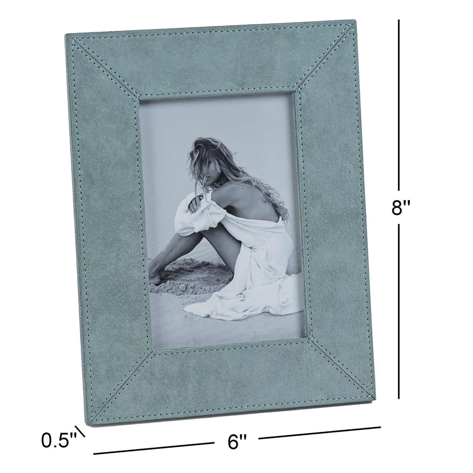 Suede Leather/ MDF Picture Frame, Cote D'Azur Blue, 4" W x 6" H
