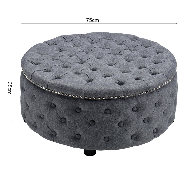 75cm Wide Cylinder No Pattern Footstool Ottoman, Dark Grey