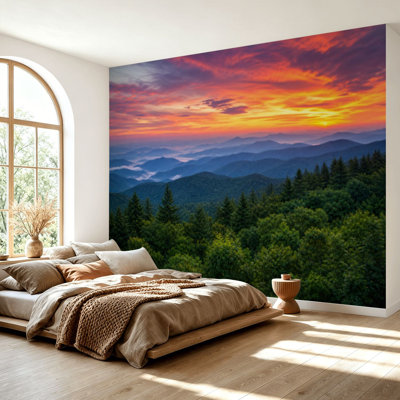 Wall Mural Peel and Stick Wallpaper Blue Ridge Parkway Scenic Landscape Appalachian Mountains Ridges Self-Adhesive Removable Contact Paper Wall Decor for Living Room Bedroom 69"H x 96"W