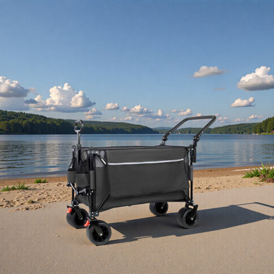 Chariot pliant multifonctionnel avec chariot pivotant et poussoir avec poignée rotative et auvent, roues et freins tout-terrain de 7 po x 4 po, capacité de charge de 480 lb, grande capacité de transport de 300 L, épicerie, utilisation à l'extérieur